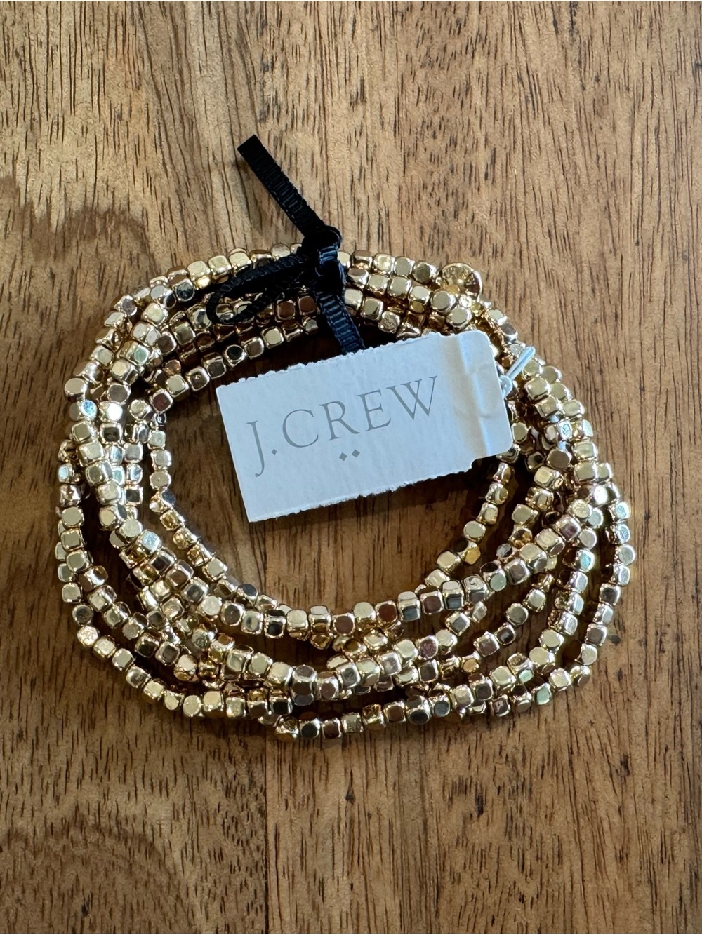 NWT J. Crew Set of 6 Small Bead Gold Elastic Bracelets